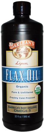 Organic Lignan Flax Oil, 32 fl oz (946 ml) by Barleans-Kosttillskott, Efa Omega 3 6 9 (Epa Dha), Linfröolja, Barleans Linoljor