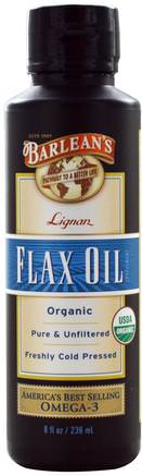 Organic Lignan Flax Oil, 8 fl oz (236 ml) by Barleans-Kosttillskott, Efa Omega 3 6 9 (Epa Dha), Linfröolja