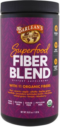 Organic Superfood Fiber Blend, Vanilla Flavor, 16.51 oz by Barleans-Kosttillskott, Fiber