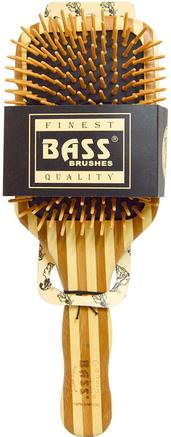 Large Square Paddle Brush, Cushion Wood Bristles with Stripped Bamboo Handle, 1 Hair Brush by Bass Brushes-Bad, Skönhet, Hårborstar, Hår, Hårbotten