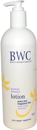 Premium Botanical Lotion, Extra Rich, Fragrance Free, 16 fl oz (473 ml) by Beauty Without Cruelty-Bad, Skönhet, Body Lotion