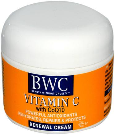 Vitamin C, With CoQ10, Renewal Cream, 2 oz (56 g) by Beauty Without Cruelty-Skönhet, Ansiktsvård, Hudtyp Anti-Åldrande Hud