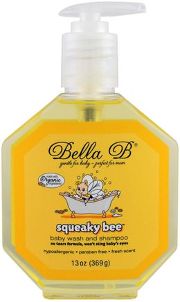Squeaky Bee, Baby Wash and Shampoo, 13 oz (369 g) by Bella B-Bad, Skönhet, Schampo, Barnschampo, Duschgel, Barn Kroppsvask, Barn Duschgel