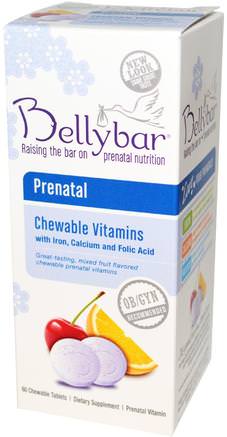 Prenatal Chewable Vitamins, Mixed Fruit Flavor, 60 Chewable Tablets by Bellybar-Vitaminer, Prenatala Multivitaminer