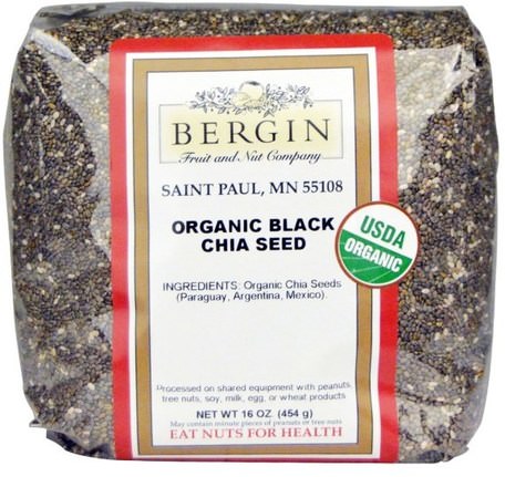 Organic Black Chia Seed, 16 oz (454 g) by Bergin Fruit and Nut Company-Kosttillskott, Efa Omega 3 6 9 (Epa Dha), Chia Frön