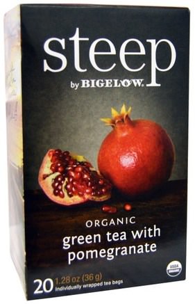Steep, Organic Green Tea with Pomegranate, 20 Tea Bags, 1.28 oz (36 g) by Bigelow-Kosttillskott, Antioxidanter, Grönt Te