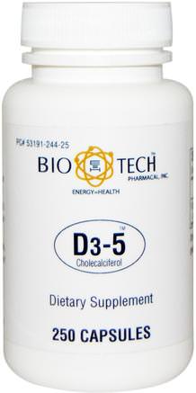 Inc, D3-5 Cholecalciferol, 250 Capsules by Bio Tech Pharmacal-Vitaminer, Vitamin D3