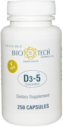 Inc, D3-5 Cholecalciferol, 250 Veggie Caps by Bio Tech Pharmacal-Vitaminer, Vitamin D3