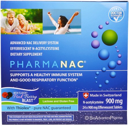 PharmaNAC, Pink Berry Blast, 900 mg, 24 Effervescent Tablets by BioAdvantex Pharma-Kosttillskott, Aminosyror, Nac (N Acetylcystein)