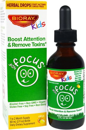 Boost Attention & Remove Toxins, Kids, Citrus Flavor, 2 fl oz. (60 ml) by Bioray NDF Focus-Barns Hälsa, Barns Naturläkemedel