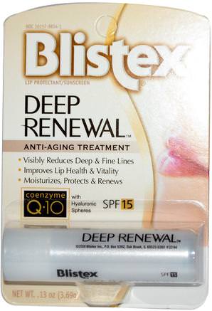Deep Renewal, Anti-Aging Treatment, Lip Protectant/Sunscreen, SPF 15.13 oz (3.69 g) by Blistex-Bad, Skönhet, Läppvård, Blistex Läppspecifik, Läppsolskydd