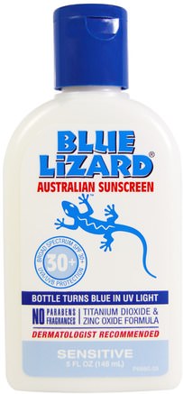 Sensitive SPF 30+ Sunscreen, Fragrance Free, 5 fl oz (148 ml) by Blue Lizard Australian Sunscreen-Blå Ödla Australiensisk Solskyddsmedel, Spf 30-45