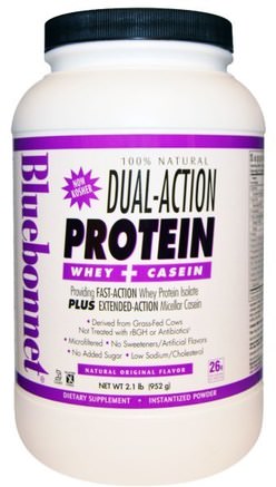 100% Natural Dual-Action Protein Whey + Casein, Natural Original Flavor, 2.1 lb (952 g) by Bluebonnet Nutrition-Kosttillskott, Protein