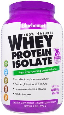 100% Natural Whey Protein Isolate, Natural Original Flavor, 2.2 lbs (992 g) by Bluebonnet Nutrition-Kosttillskott, Protein, Vassleprotein, Vassleprotein Odenaturerad