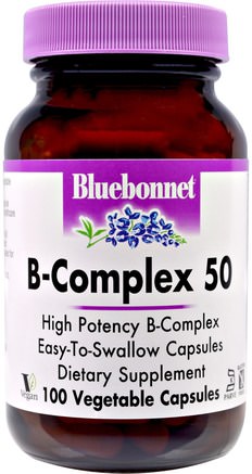 B-Complex 50, 100 Veggie Caps by Bluebonnet Nutrition-Vitaminer, Vitamin B-Komplex, Vitamin B-Komplex 50