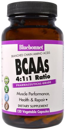 BCAAs 4:1:1 Ratio (Branched Chain Amino Acids), 120 Veggie Caps by Bluebonnet Nutrition-Kosttillskott, Aminosyror, Bcaa (Förgrenad Aminosyra)