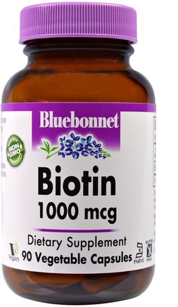 Biotin, 1.000 mcg, 90 Veggie Caps by Bluebonnet Nutrition-Vitaminer, Biotin