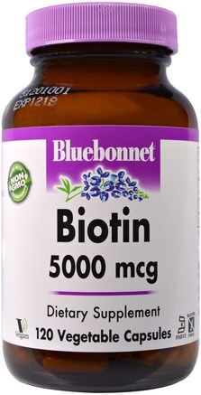 Biotin, 5.000 mcg, 120 Veggie Caps by Bluebonnet Nutrition-Vitaminer, Biotin