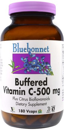 Buffered Vitamin C, 500 mg, 180 Vcaps by Bluebonnet Nutrition-Vitaminer, Vitamin C Buffrad