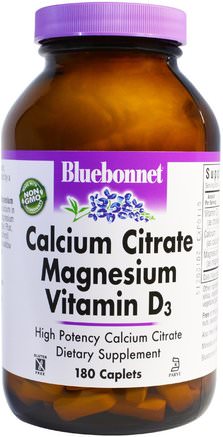 Calcium Citrate Magnesium Vitamin D3, 180 Caplets by Bluebonnet Nutrition-Kosttillskott, Mineraler, Kalciumcitrat