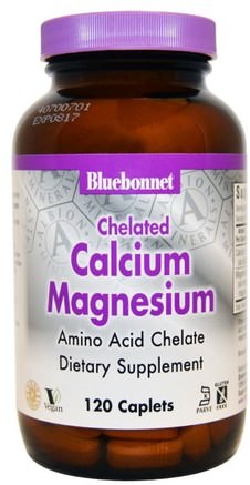 Calcium Magnesium, Chelated, 120 Caplets by Bluebonnet Nutrition-Kosttillskott, Mineraler, Kalcium Och Magnesium