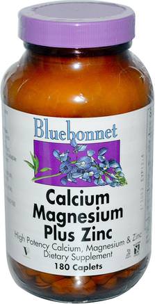 Calcium Magnesium Plus Zinc, 180 Caplets by Bluebonnet Nutrition-Kosttillskott, Mineraler, Kalcium Och Magnesium