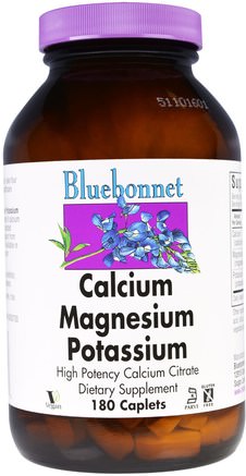 Calcium Magnesium Potassium, 180 Caplets by Bluebonnet Nutrition-Kosttillskott, Mineraler, Kalciumcitrat