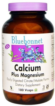 Calcium Plus Magnesium, 180 Veggie Caps by Bluebonnet Nutrition-Kosttillskott, Mineraler, Kalciumcitrat