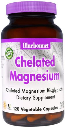 Chelated Magnesium, 120 Veggie Caps by Bluebonnet Nutrition-Kosttillskott, Mineraler, Magnesiumkelat