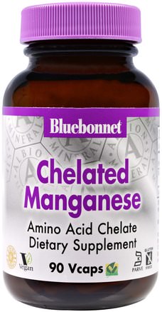 Chelated Manganese, 90 Vcaps by Bluebonnet Nutrition-Kosttillskott, Mineraler, Mangan