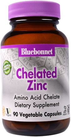Chelated Zinc, 90 Veggie Caps by Bluebonnet Nutrition-Kosttillskott, Aminosyror, Mineraler, Zink