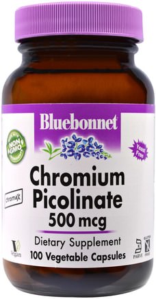 Chromium Picolinate, 500 mcg, 100 Veggie Caps by Bluebonnet Nutrition-Kosttillskott, Mineraler, Krompikolinat
