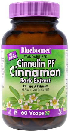 Cinnulin PF Cinnamon, Bark Extract, 60 Veggie Caps by Bluebonnet Nutrition-Örter, Kanel Extrakt