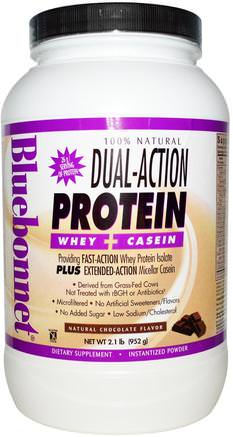 Dual-Action Protein, Whey + Casein, Natural Chocolate Flavor, 2.1 lbs (952 g) by Bluebonnet Nutrition-Kosttillskott, Protein