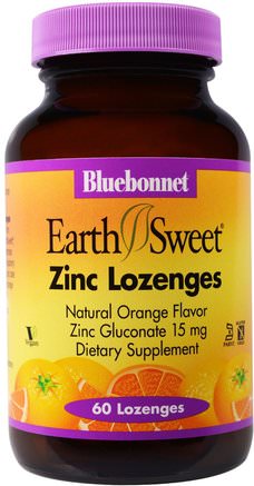 EarthSweet, Zinc Lozenges, Natural Orange Flavor, 60 Lozenges by Bluebonnet Nutrition-Kosttillskott, Mineraler, Zinkbindlar