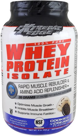 Extreme Edge, 100% Pure Whey Protein Isolate, Cookies N Cream Flavor, 2 lbs (952 g) by Bluebonnet Nutrition-Kosttillskott, Vassleprotein
