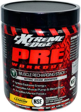Extreme Edge, Pre Workout, Muscle Recharging Stack, Savage Lemon Flavor, 0.66 lbs (300 g) by Bluebonnet Nutrition-Sport, Träning, Muskel