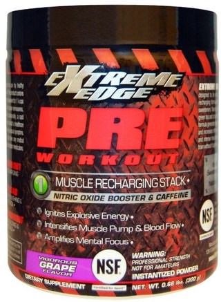 Extreme Edge, Pre Workout, Muscle Recharging Stack, Vigorous Grape Flavor, 0.66 lbs (300 g) by Bluebonnet Nutrition-Sport, Träning, Muskel