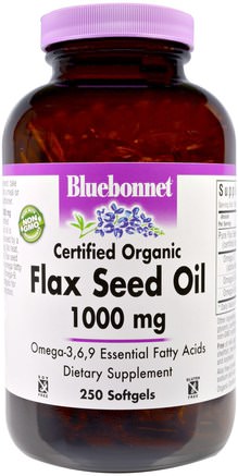 Flax Seed Oil, Certified Organic 1000 mg, 250 Softgels by Bluebonnet Nutrition-Kosttillskott, Linfrö