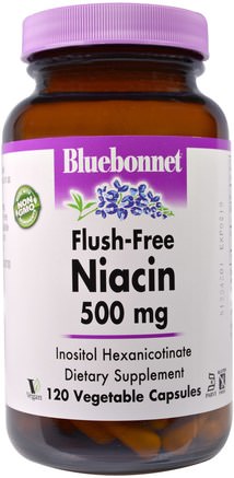 Flush-Free Niacin, 500 mg, 120 Veggie Caps by Bluebonnet Nutrition-Vitaminer, Vitamin B, Vitamin B3, Vitamin B3 - Niacin Spolfri