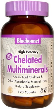 High Potency, Chelated Multiminerals, 120 Caplets by Bluebonnet Nutrition-Kosttillskott, Mineraler, Flera Mineraler