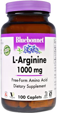 L-Arginine, 1.000 mg, 100 Caplets by Bluebonnet Nutrition-Kosttillskott, Aminosyror, L Arginin