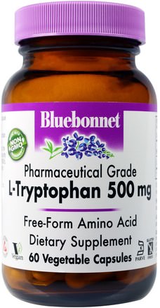 L-Tryptophan, 500 mg, 60 Veggie Caps by Bluebonnet Nutrition-Kosttillskott, L Tryptofan, Aminosyror