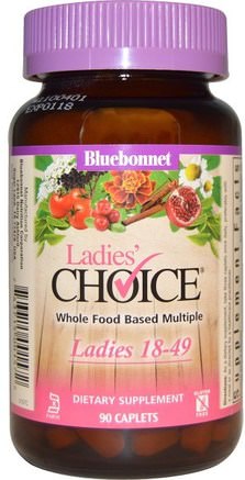 Ladies Choice, Whole Food Based Multiple, Ladies 18-49, 90 Caplets by Bluebonnet Nutrition-Vitaminer, Kvinnor Multivitaminer, Kvinnor