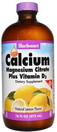 Liquid Calcium, Magnesium Citrate Plus Vitamin D3, Natural Lemon Flavor, 16 fl oz (472 ml) by Bluebonnet Nutrition-Kosttillskott, Mineraler, Kalcium Och Magnesium