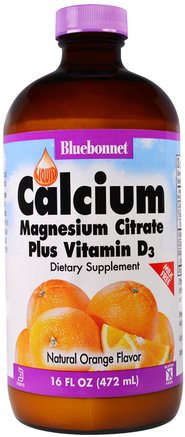 Liquid Calcium Magnesium Citrate Plus Vitamin D3, Natural Orange Flavor, 16 fl oz (472 ml) by Bluebonnet Nutrition-Kosttillskott, Mineraler, Kalcium Och Magnesium
