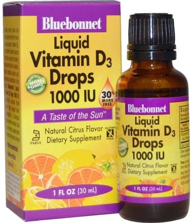 Liquid Vitamin D3 Drops, Natural Citrus Flavor, 1.000 IU, 1 fl oz (30 ml) by Bluebonnet Nutrition-Vitaminer, Vitamin D3