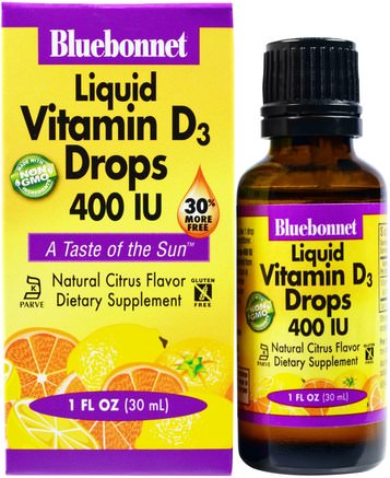 Liquid Vitamin D3 Drops, Natural Citrus Flavor, 400 IU, 1 fl oz (30 ml) by Bluebonnet Nutrition-Vitaminer, Vitamin D3
