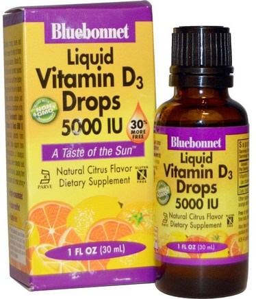 Liquid Vitamin D3 Drops, Natural Citrus Flavor, 5.000 IU, 1 fl oz (30 ml) by Bluebonnet Nutrition-Vitaminer, Vitamin D3