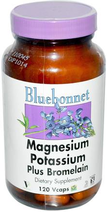 Magnesium Potassium Plus Bromelain, 120 Vcaps by Bluebonnet Nutrition-Kosttillskott, Mineraler, Magnesiumkalium, Bromelain